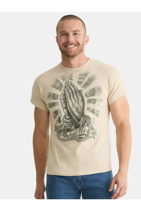 Bless Us Praying Hands Christian Graphic T-Shirt front design