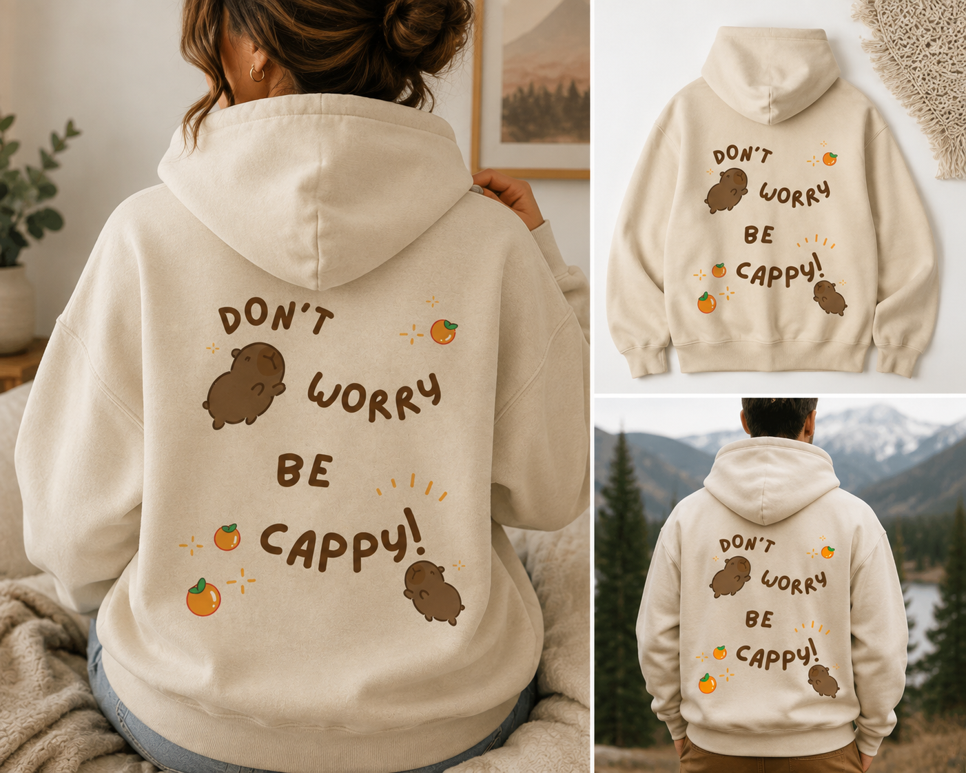 Cartoon Capybara Hoodie — Kawaii Graphic Pullover
