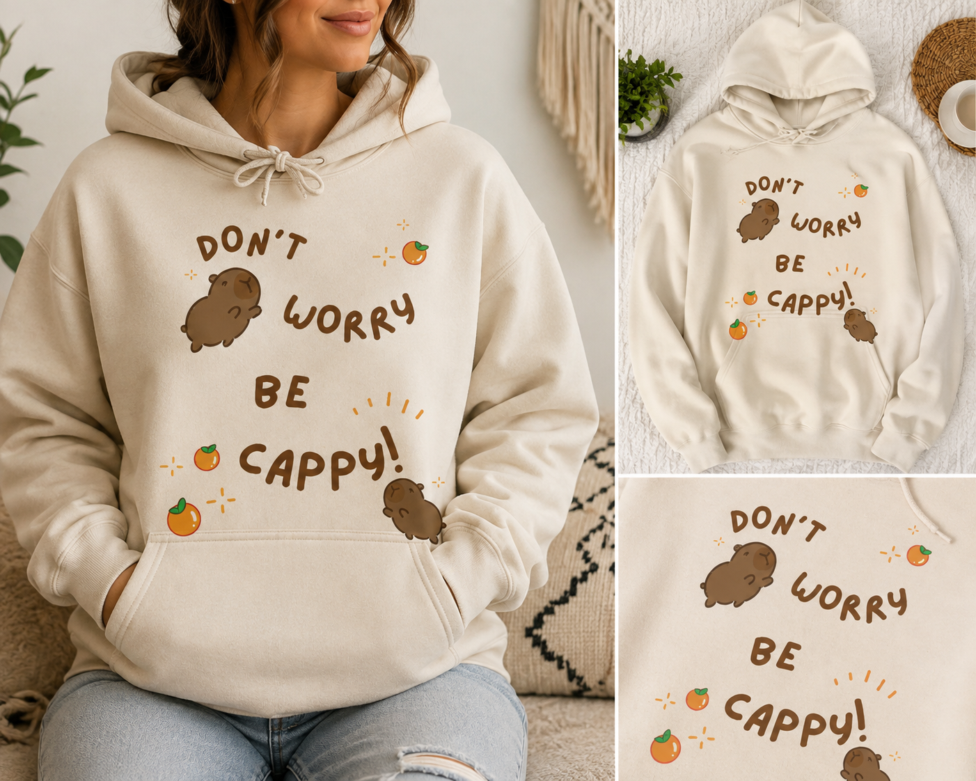 Cartoon Capybara Hoodie — Kawaii Graphic Pullover - Image 2