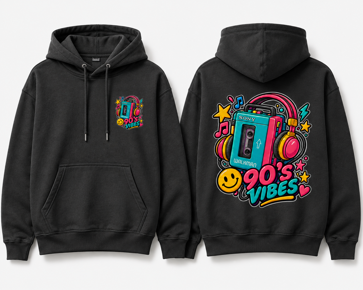 90's Vibes retro Walkman hoodie in black