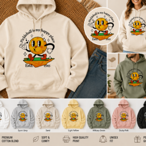 Pickleball Is My Happy Place Hoodie sand color lifestyle shot