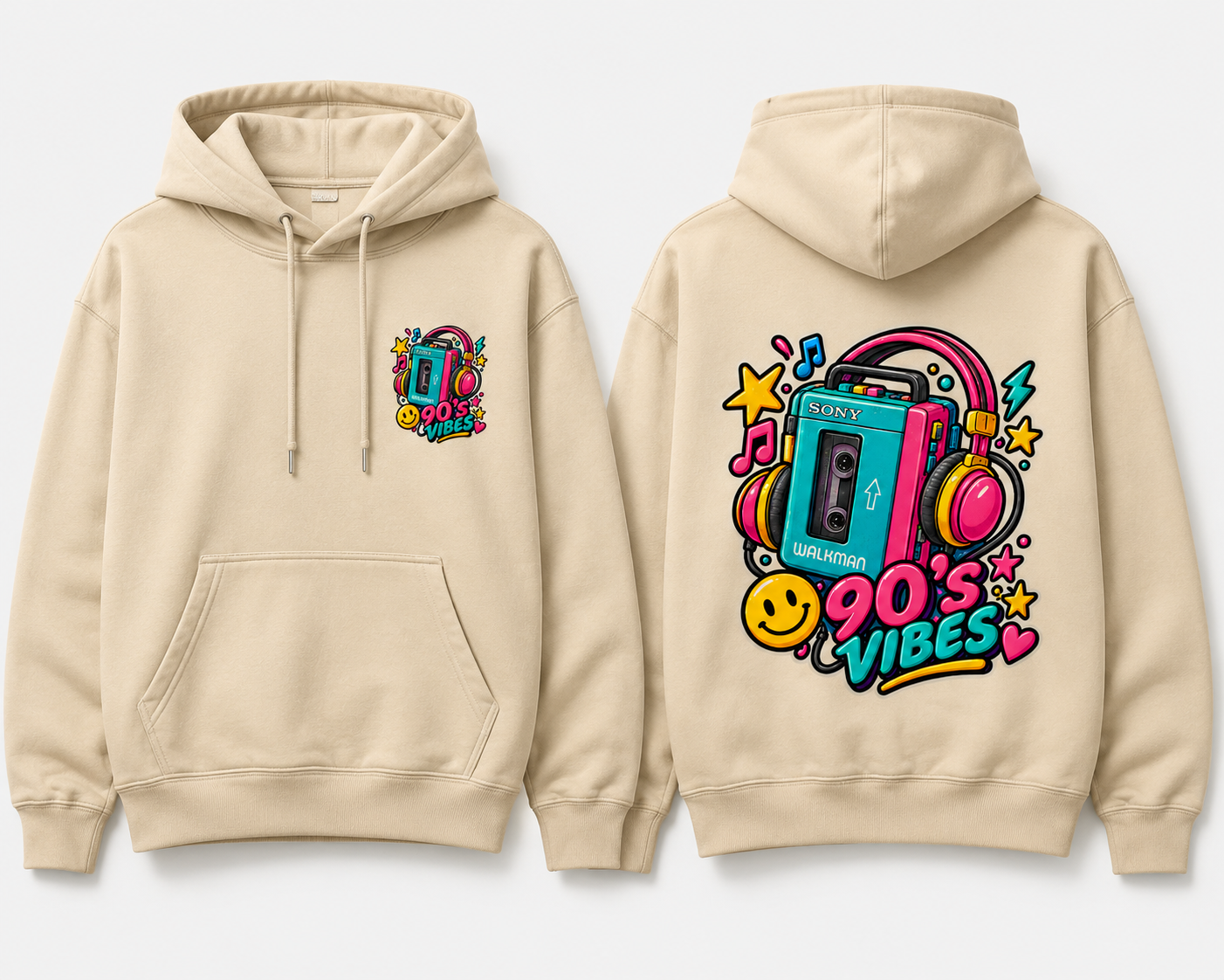 90's Vibes retro Walkman hoodie in sand