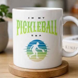 In My Pickleball Era vintage badge design coffee mug, white