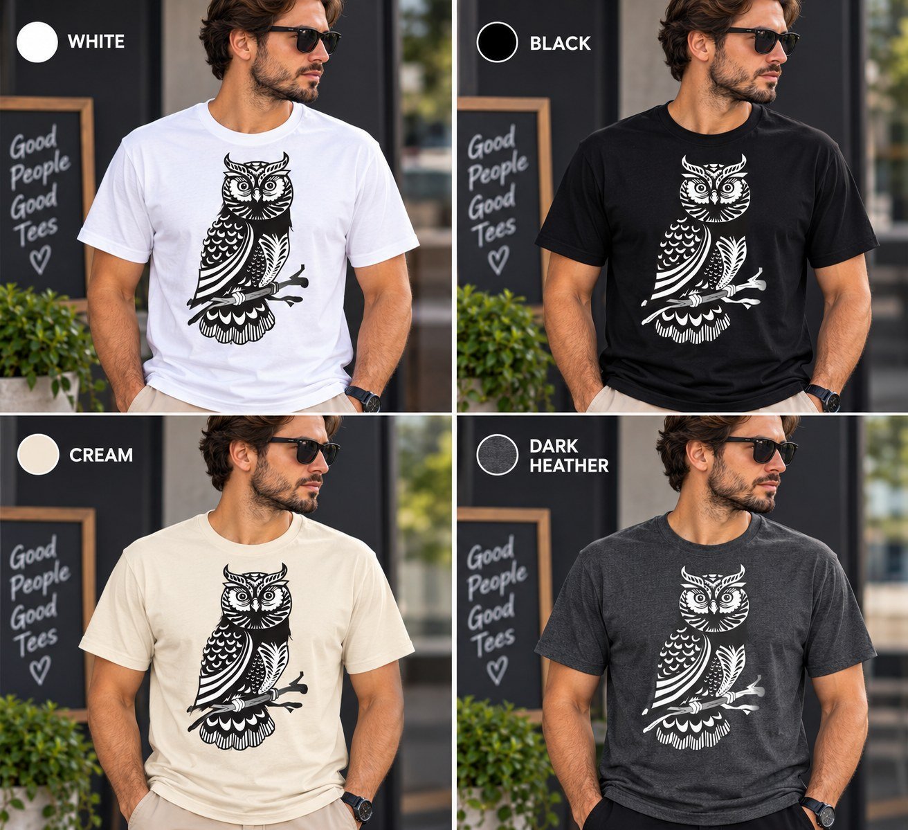 Ornamental Owl Shirt - Folk Art Owl Graphic T-Shirt for Bird Lovers - Image 3