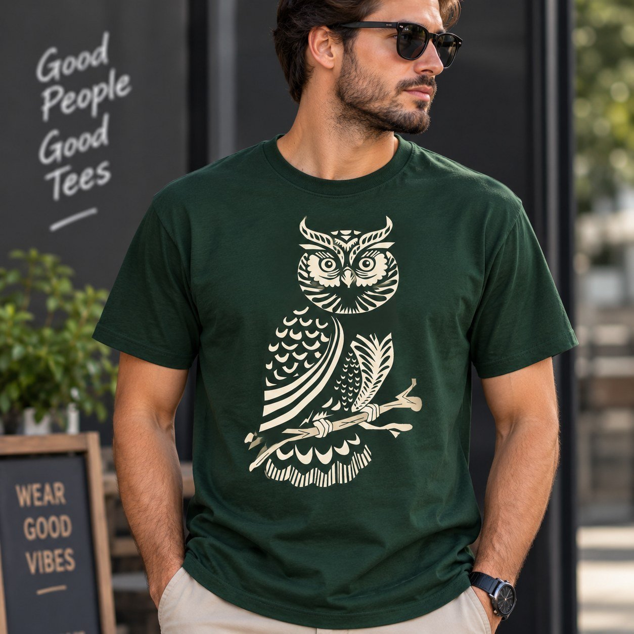 Ornamental Owl Shirt - Folk Art Owl Graphic T-Shirt for Bird Lovers - Image 2