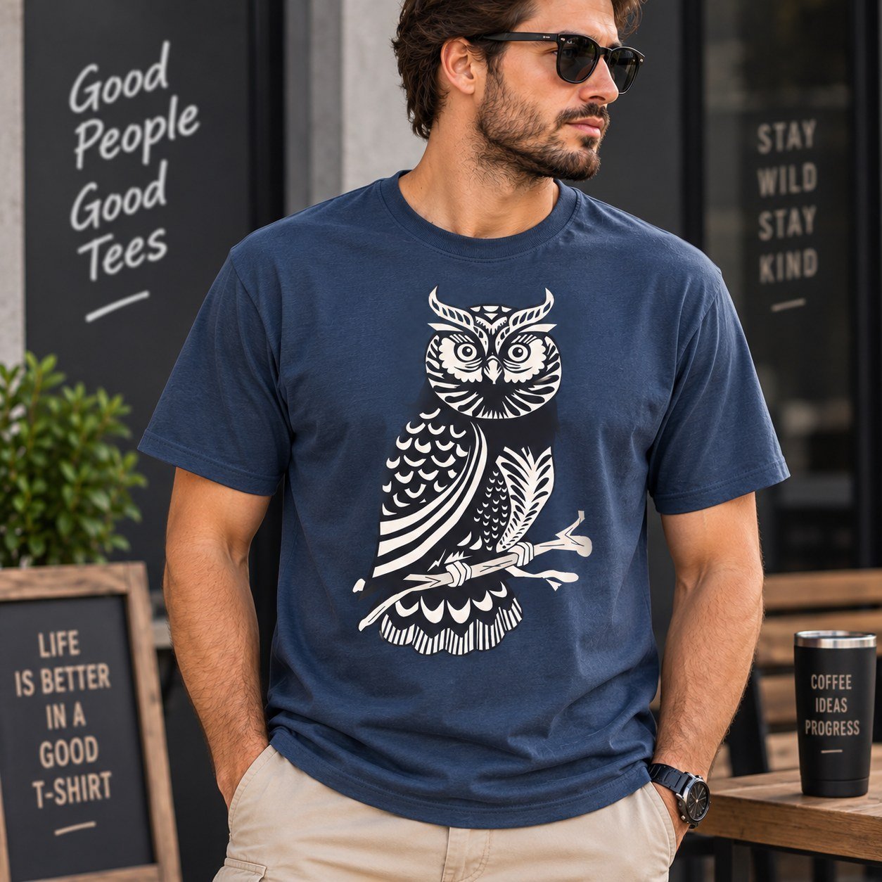 Ornamental Owl Shirt - Folk Art Owl Graphic T-Shirt for Bird Lovers