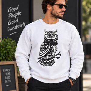Ornamental Owl Sweatshirt - Folk Art Owl Crewneck for Bird Lovers