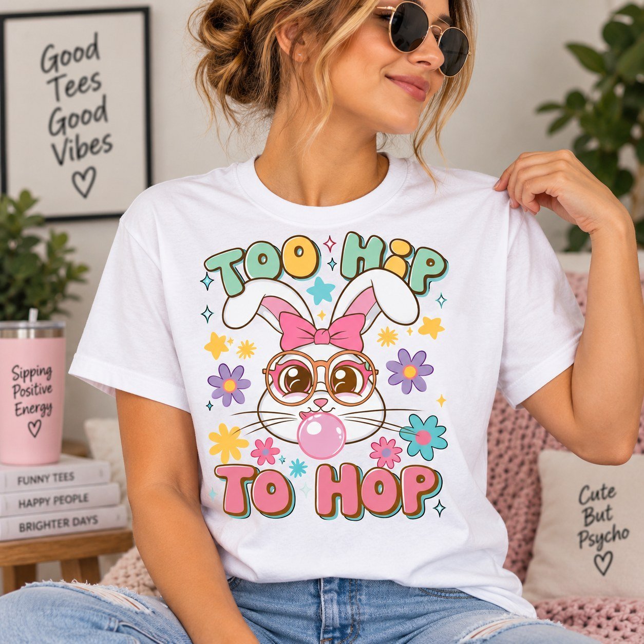 Too Hip To Hop Shirt - Retro Easter Bunny Bubblegum T-Shirt - Image 2
